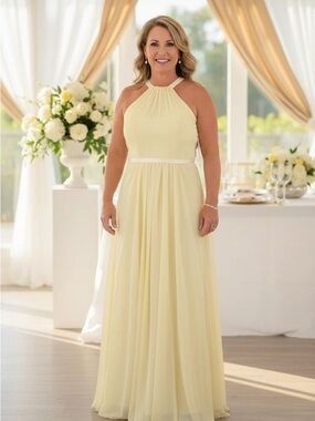 Mary's Bridal Pale Yellow Halter Chiffon Maxi Dress